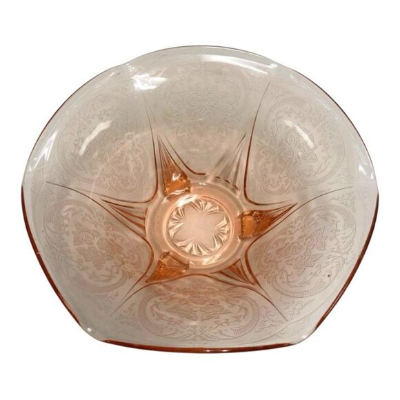 Vintage Royal Lace pink Depression glass ruffled footed console - Picture 2 of 9